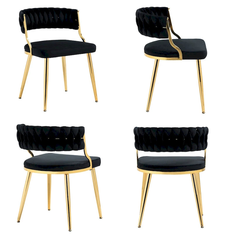 Ensemble de 4 chaises de salle à manger en velours avec pieds en métal doré