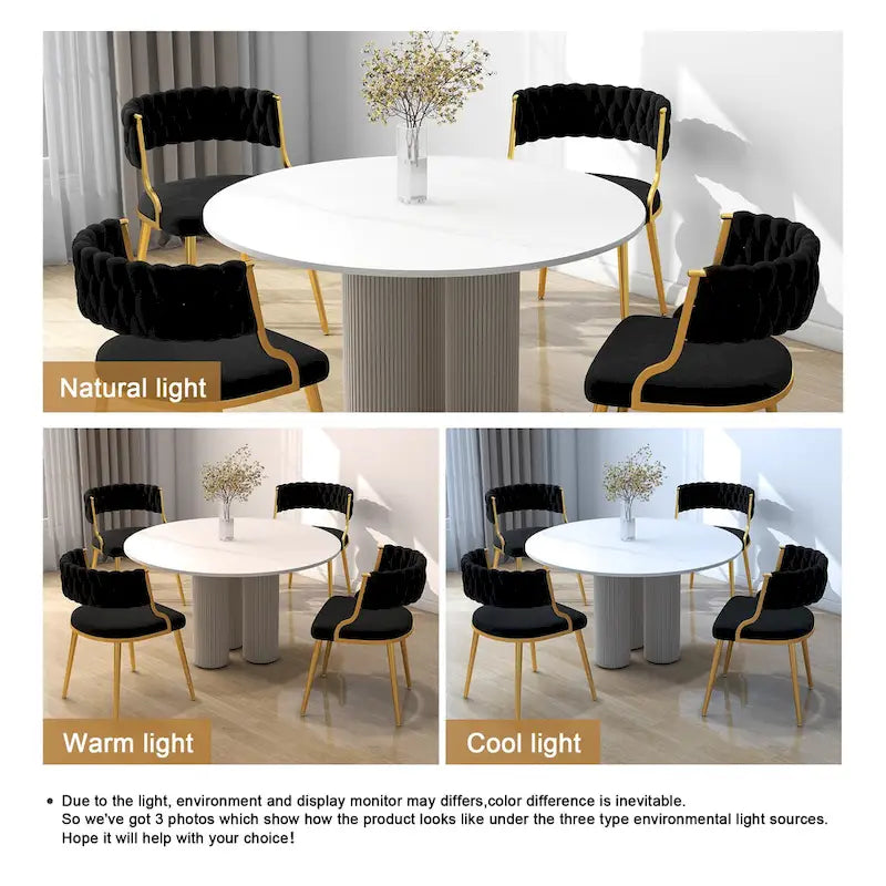 Ensemble de 4 chaises de salle à manger en velours avec pieds en métal doré