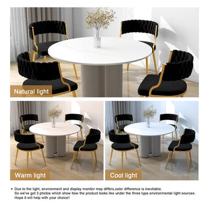 Ensemble de 4 chaises de salle à manger en velours avec pieds en métal doré