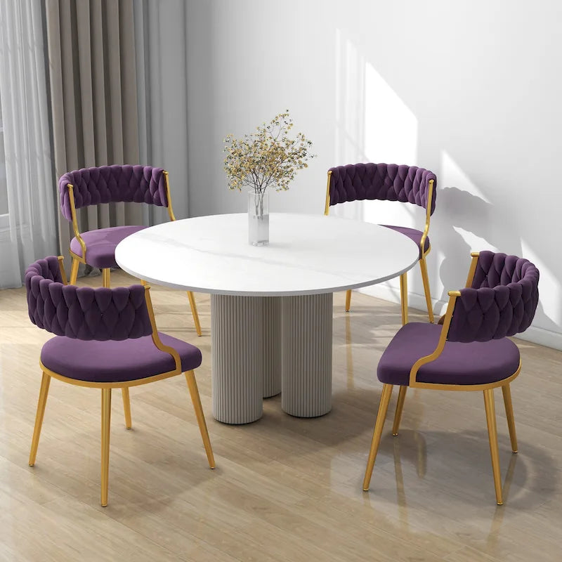 Ensemble de 4 chaises de salle à manger en velours avec pieds en métal doré