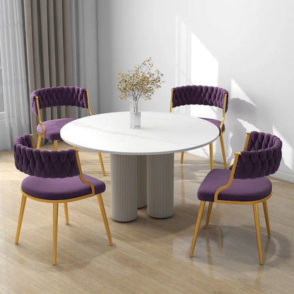 Ensemble de 4 chaises de salle à manger en velours avec pieds en métal doré