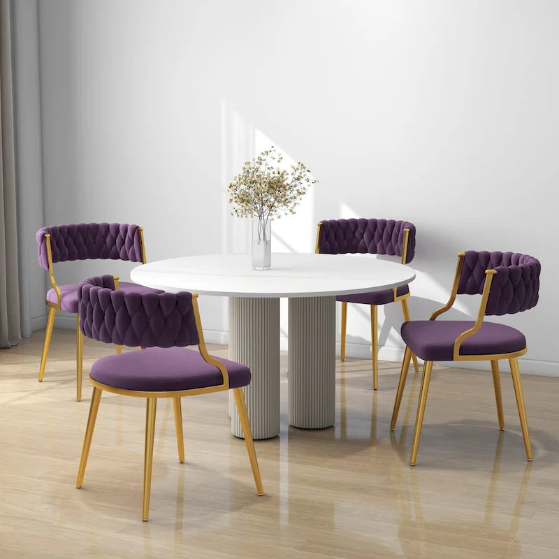 Ensemble de 4 chaises de salle à manger en velours avec pieds en métal doré