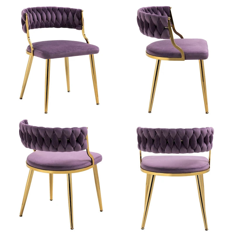 Ensemble de 4 chaises de salle à manger en velours avec pieds en métal doré