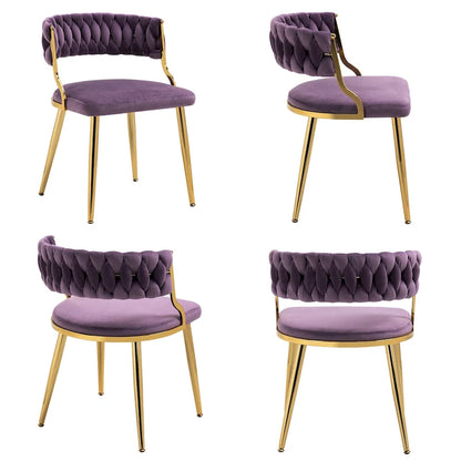 Ensemble de 4 chaises de salle à manger en velours avec pieds en métal doré