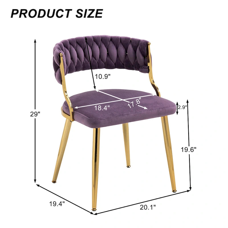 Ensemble de 4 chaises de salle à manger en velours avec pieds en métal doré