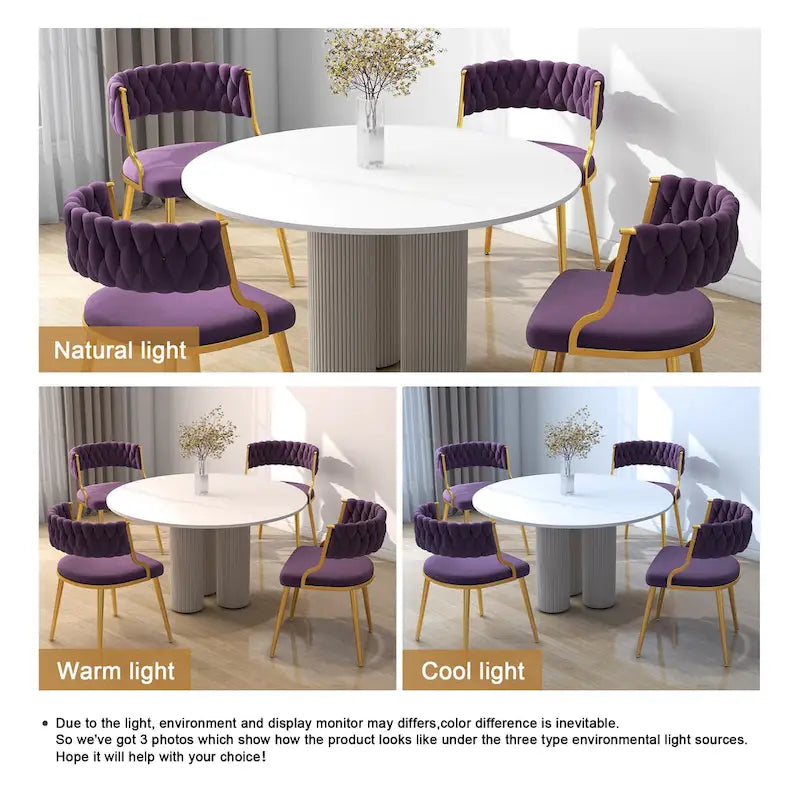 Ensemble de 4 chaises de salle à manger en velours avec pieds en métal doré