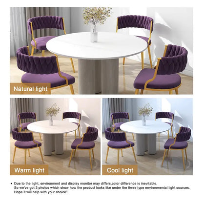 Ensemble de 4 chaises de salle à manger en velours avec pieds en métal doré