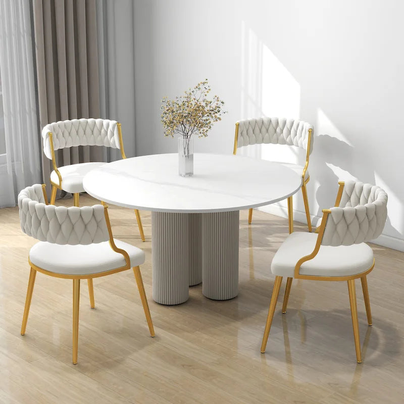 Ensemble de 4 chaises de salle à manger en velours avec pieds en métal doré