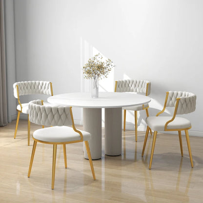 Ensemble de 4 chaises de salle à manger en velours avec pieds en métal doré