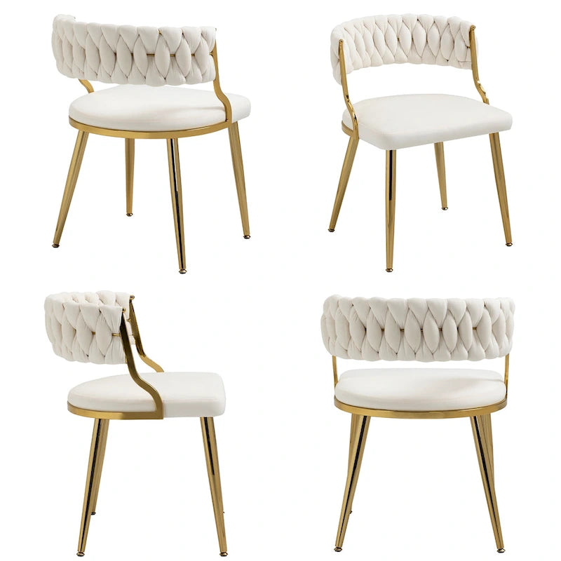 Ensemble de 4 chaises de salle à manger en velours avec pieds en métal doré