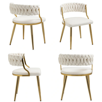 Ensemble de 4 chaises de salle à manger en velours avec pieds en métal doré