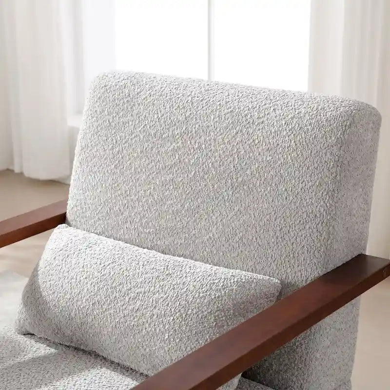 Fauteuil pivotant rembourré en bouclette style milieu du siècle avec coussin