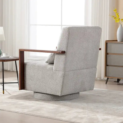 Fauteuil pivotant rembourré en bouclette style milieu du siècle avec coussin