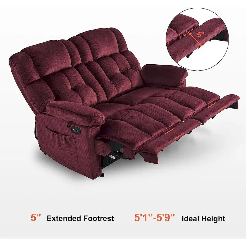 Canapé inclinable électrique MCombo deux places avec chauffage et massage, tissu 6237