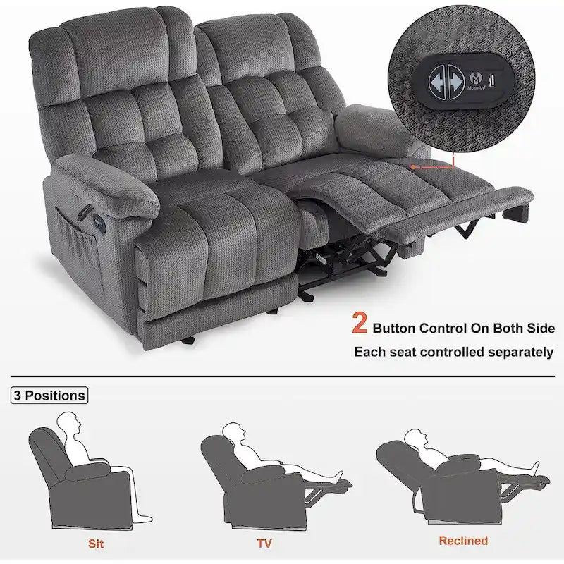 Canapé inclinable électrique MCombo deux places avec chauffage et massage, tissu 6237