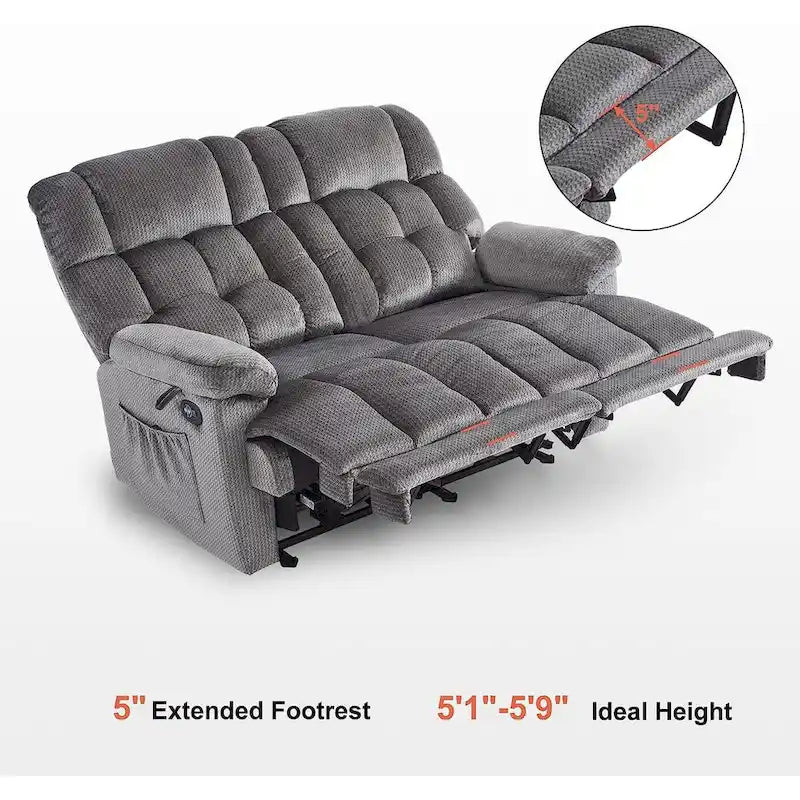 Canapé inclinable électrique MCombo deux places avec chauffage et massage, tissu 6237