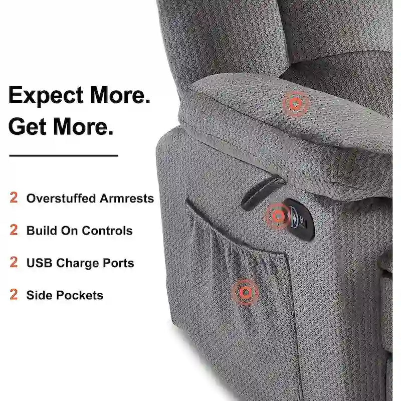 Canapé inclinable électrique MCombo deux places avec chauffage et massage, tissu 6237