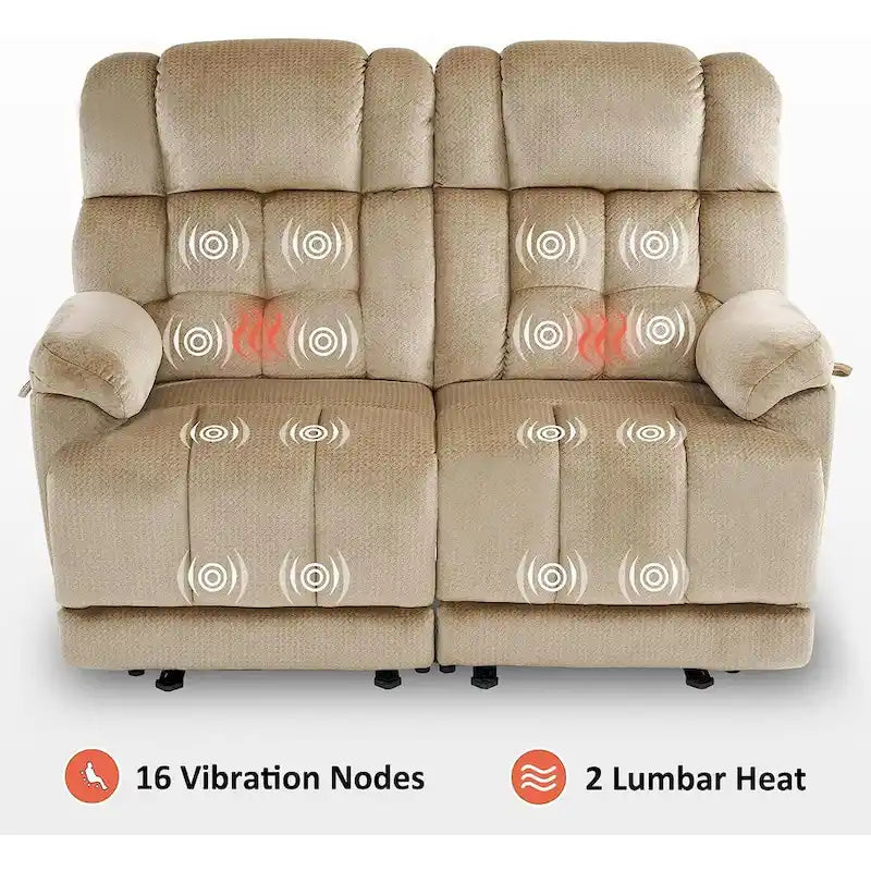 Canapé inclinable électrique MCombo deux places avec chauffage et massage, tissu 6237