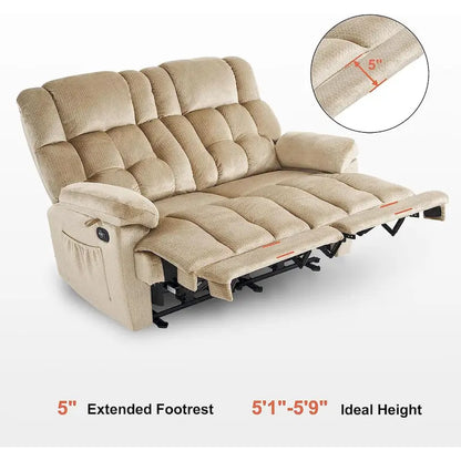 Canapé inclinable électrique MCombo deux places avec chauffage et massage, tissu 6237
