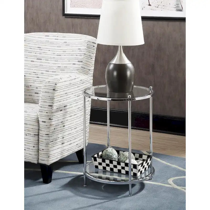 Table d'appoint ronde en verre à deux niveaux Royal Crest de Convenience Concepts avec étagère