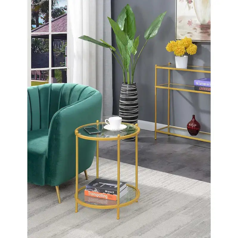 Table d'appoint ronde en verre à deux niveaux Royal Crest de Convenience Concepts avec étagère