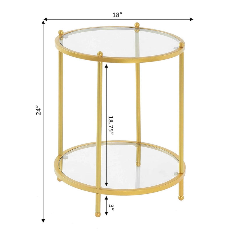 Table d'appoint ronde en verre à deux niveaux Royal Crest de Convenience Concepts avec étagère