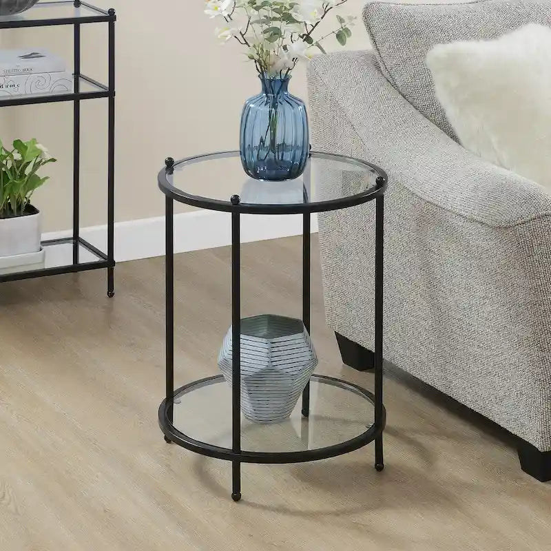 Table d'appoint ronde en verre à deux niveaux Royal Crest de Convenience Concepts avec étagère