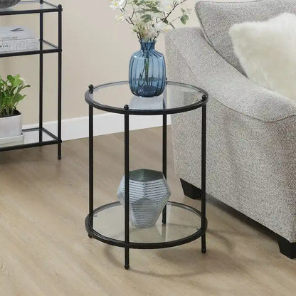Table d'appoint ronde en verre à deux niveaux Royal Crest de Convenience Concepts avec étagère