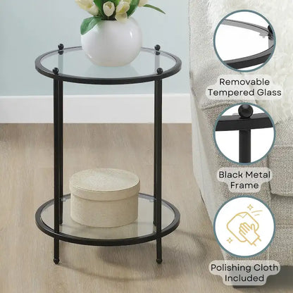 Table d'appoint ronde en verre à deux niveaux Royal Crest de Convenience Concepts avec étagère