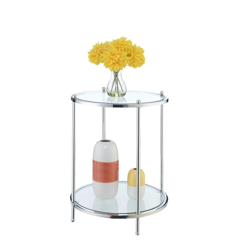 Table d'appoint ronde en verre à deux niveaux Royal Crest de Convenience Concepts avec étagère