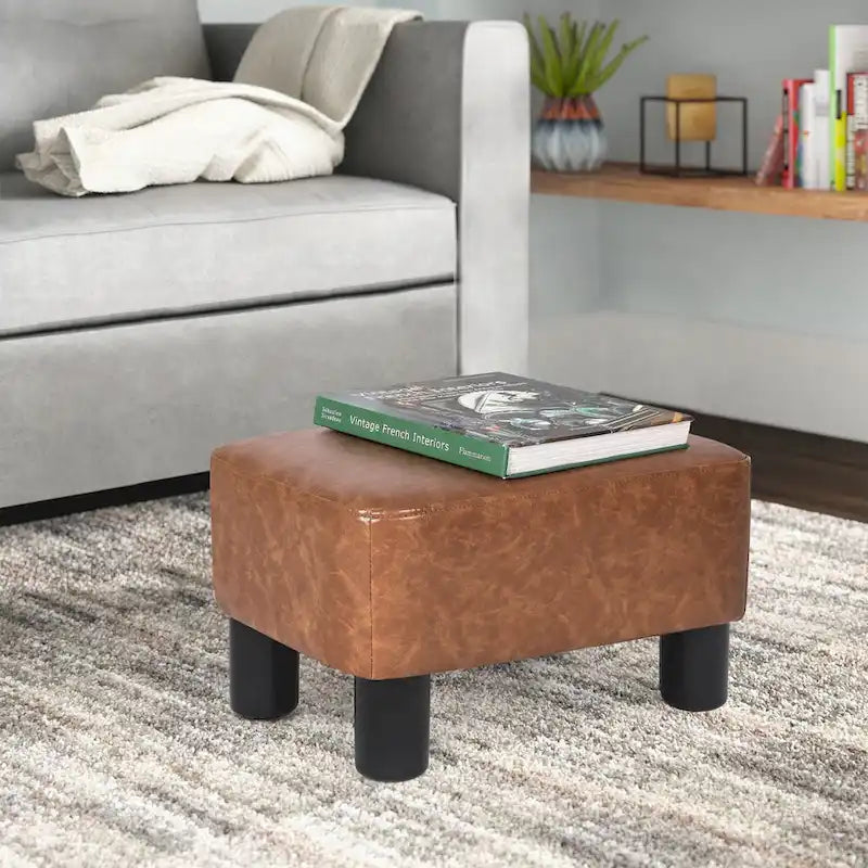 Petit repose-pieds ottoman rectangulaire moderne en cuir PU Adeco