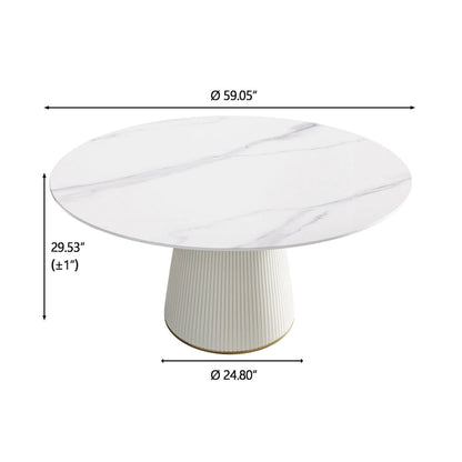 Table de salle à manger ronde de 59 pouces pour 8 personnes, plateau en pierre frittée blanche avec plateau tournant - Non disponible