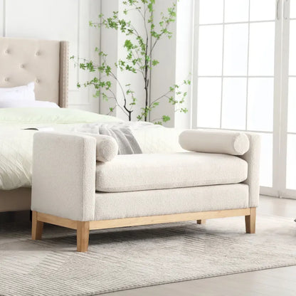 Banc de chambre moderne capitonné en boucle avec pieds en bois, banc d'entrée