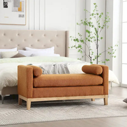 Banc de chambre moderne capitonné en boucle avec pieds en bois, banc d'entrée