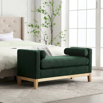 Banc de chambre moderne capitonné en boucle avec pieds en bois, banc d'entrée