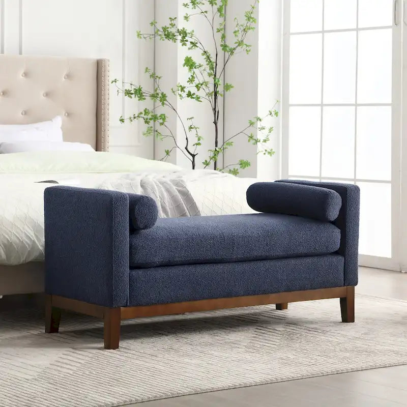 Banc de chambre moderne capitonné en boucle avec pieds en bois, banc d'entrée
