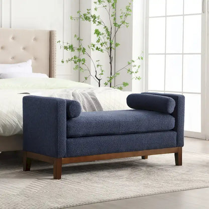 Banc de chambre moderne capitonné en boucle avec pieds en bois, banc d'entrée