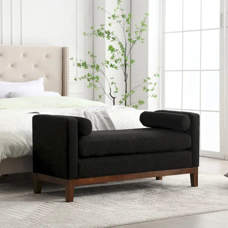 Banc de chambre moderne capitonné en boucle avec pieds en bois, banc d'entrée