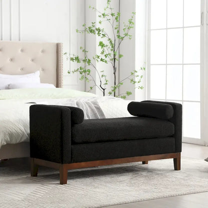 Banc de chambre moderne capitonné en boucle avec pieds en bois, banc d'entrée