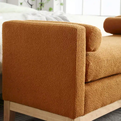 Banc de chambre moderne capitonné en boucle avec pieds en bois, banc d'entrée