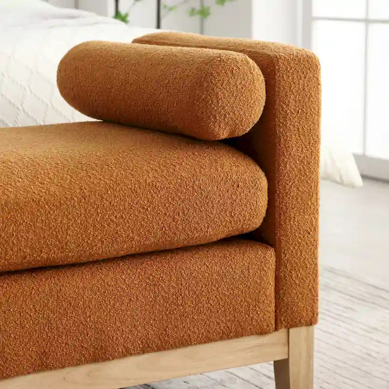 Banc de chambre moderne capitonné en boucle avec pieds en bois, banc d'entrée