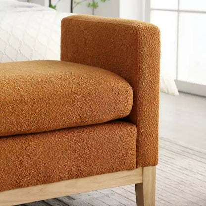 Banc de chambre moderne capitonné en boucle avec pieds en bois, banc d'entrée