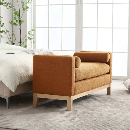 Banc de chambre moderne capitonné en boucle avec pieds en bois, banc d'entrée