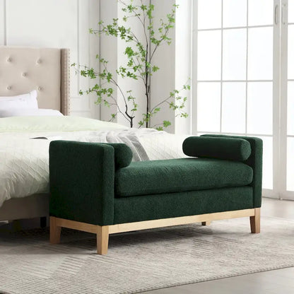 Banc de chambre moderne capitonné en boucle avec pieds en bois, banc d'entrée