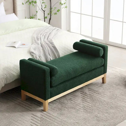 Banc de chambre moderne capitonné en boucle avec pieds en bois, banc d'entrée