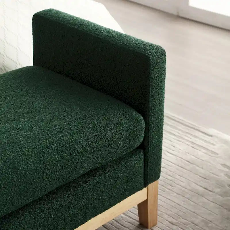 Banc de chambre moderne capitonné en boucle avec pieds en bois, banc d'entrée
