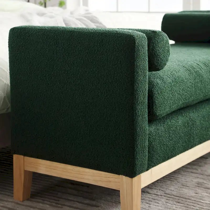 Banc de chambre moderne capitonné en boucle avec pieds en bois, banc d'entrée