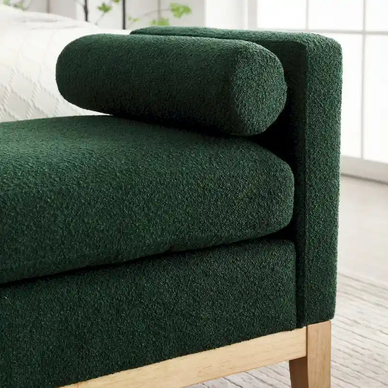 Banc de chambre moderne capitonné en boucle avec pieds en bois, banc d'entrée