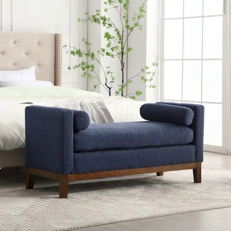 Banc de chambre moderne capitonné en boucle avec pieds en bois, banc d'entrée