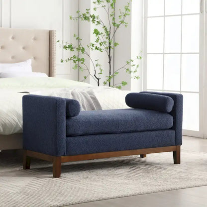 Banc de chambre moderne capitonné en boucle avec pieds en bois, banc d'entrée